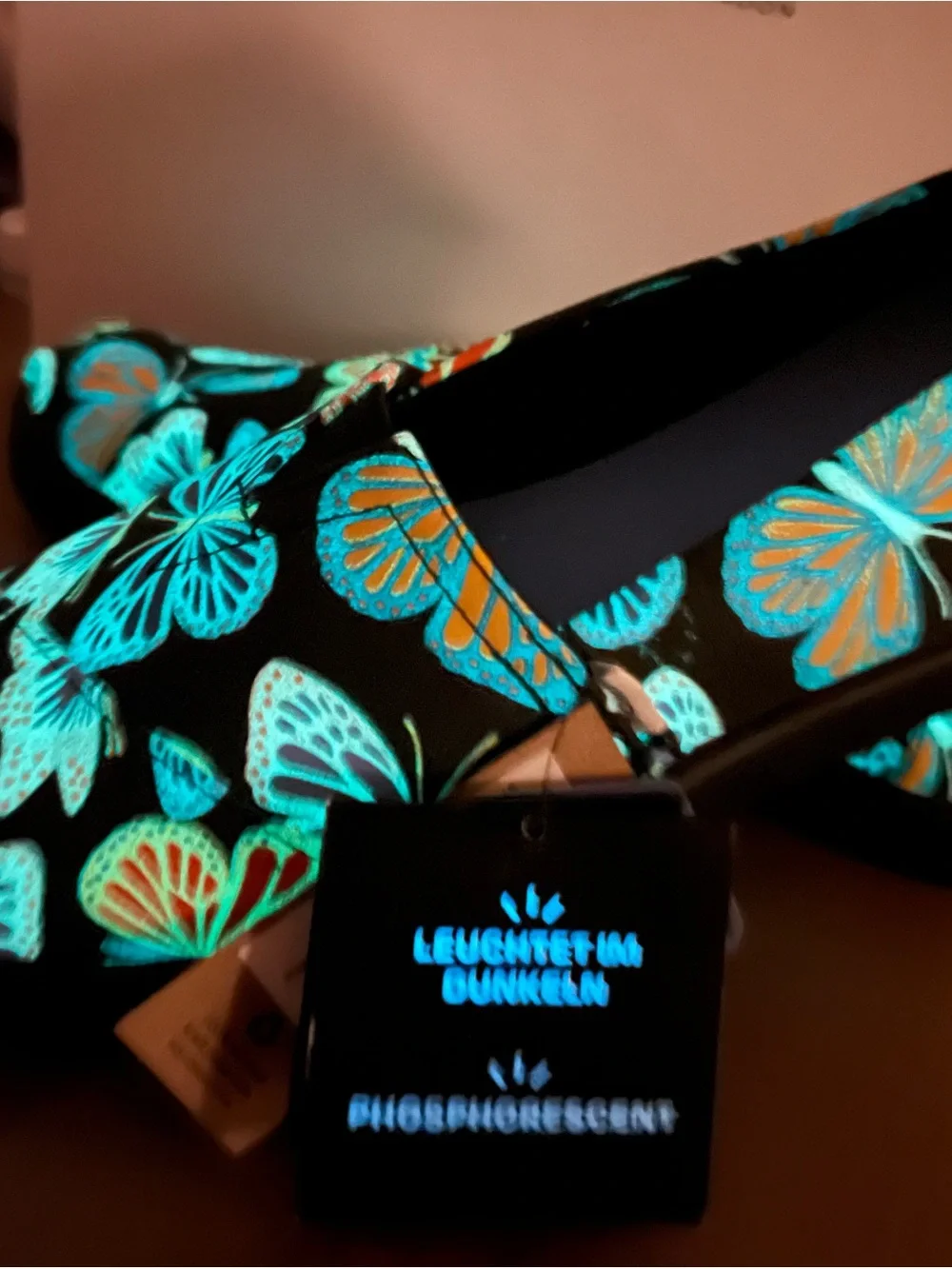 TOMS Alpargata Cupsole Glow in the Dark Black Butterfly Ortholite Flats sz 6